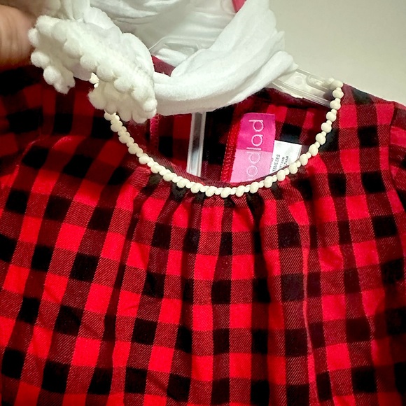Like new Red &blk w/ white cute ruffles sz 18M fun plaid dress w/wh bow headband - Picture 9 of 12